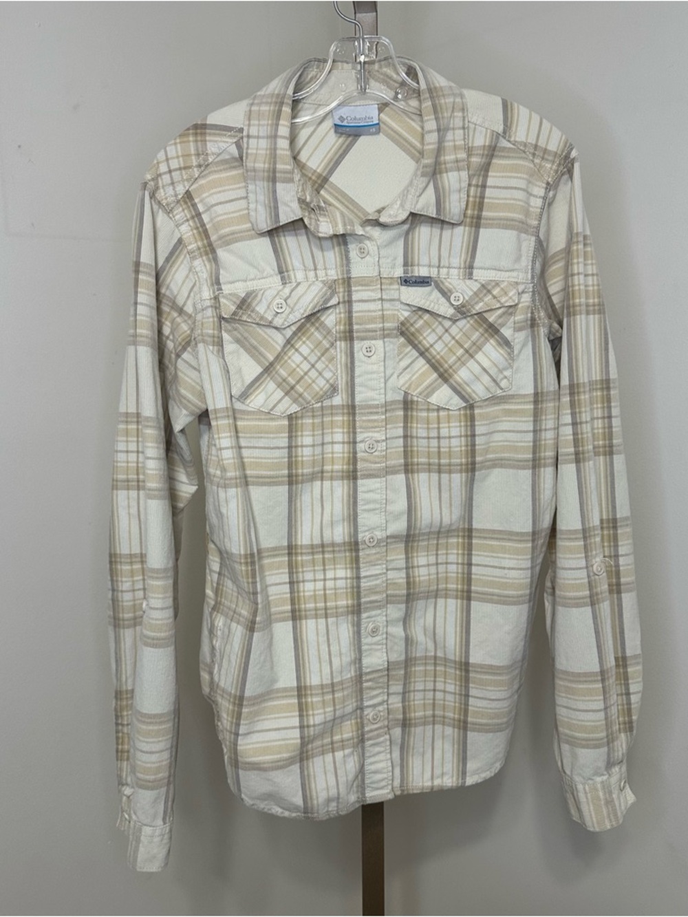 Columbia Beige & Cream Plaid Button-Down Shirt